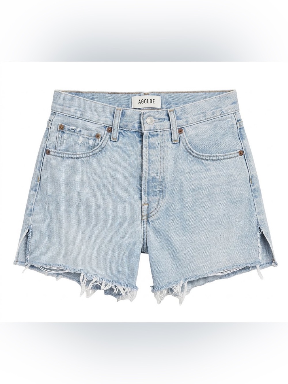 Agolde Light Wash High-Rise Raw Hem Denim Shorts